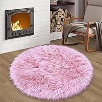 Pink Round Rug for Girls Bedroom, Fluffy Circle Rug 3 3 Feet for Kids Room, Furry Carpet for Teen Girls Room, Shaggy Circular Rug for Nursery Room, Fuzzy Plush Rug for Dorm