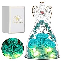 Mothers Day Rose Gifts for Women, Large Angel Figurines with Real Roses, Preserved Real Flower Rose for Her, Angel Roses Gifts for Her, Mom, Girlfriend - Aqua Blue