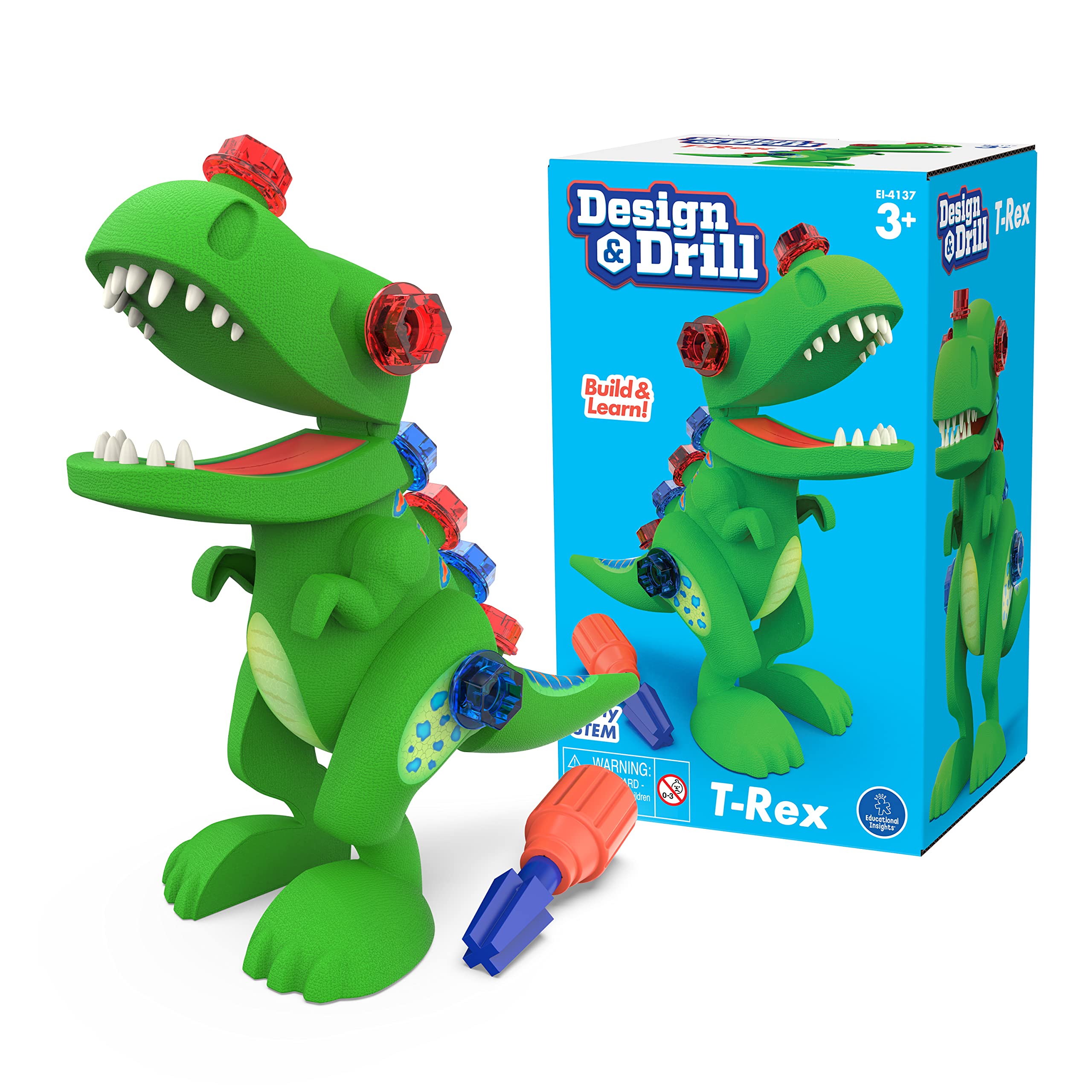 Educational Insights Design & Drill T-Rex Take Apart Dinosaur Toy, 13-Pieces, Preschool STEM Toy, Gift for Kids Ages 3+