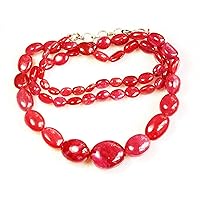 JEWELZ 14 inch Long Oval Shape Smooth Cut Natural Ruby 6x5-17x14 mm Beads Necklace with 925 Sterling Silver Clasp for Women, Girls Unisex