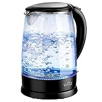 Willz Electric Glass Kettle with Heat Resistant Handle and Cordless Pour, Quick Boil & Auto Shut-Off Technology, Blue Boil Light, 1.7L, 1500 W, Black