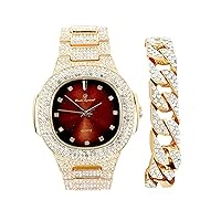 Charles Raymond Bling-ed Out Cuban Bracelet with Oblong Iced Look Hip Hop Watch - 8475BC Cuban