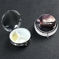 Round Pill Box Pill Case Weekly Pill Organizer with 3 Compartments Vikings Boat Pillbox Small Pill Container Portable Vitamin Holder Boxes for Supplements Medicine Organizer for Pill