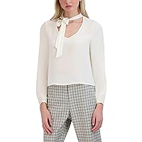 BCBGeneration Women's Relaxed Long Sleeve Top V Neck Tie Detail Shirt