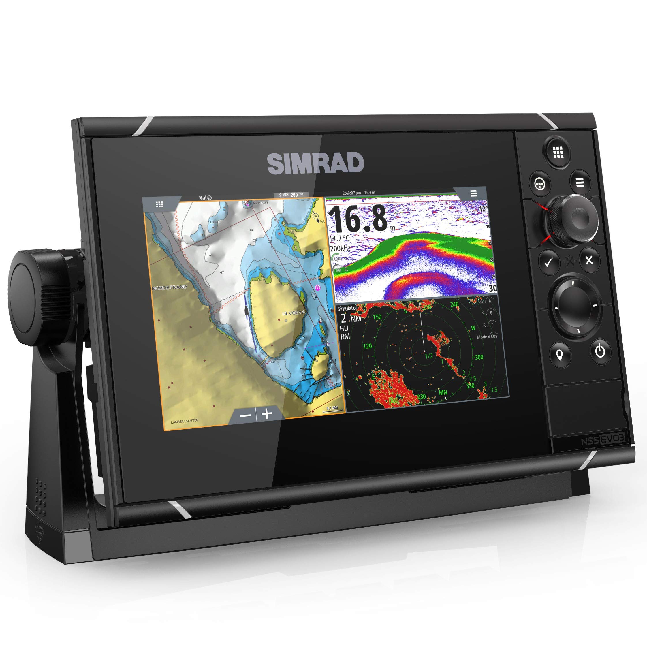 Simrad NSS evo3: 7-inch Navigation Display with GPS, SolarMAX Display and C-MAP Insight Pro Charts Installed.