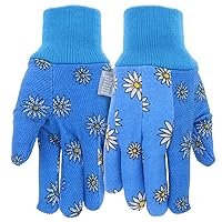MUD Basic Women's PVC Dotted Palm And Daisy Printed Jersey Garden Glove, Extreme Comfort, Excellent Grip, Durable Wear, Blue, Medium/Large (M61001B-WML),MD61001B-WML