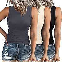 XIEERDUO Womens Summer Tank Tops Racerback High Neck Casual Basic Slim Fit Sleeveless 3 Pack/ 2 Pack