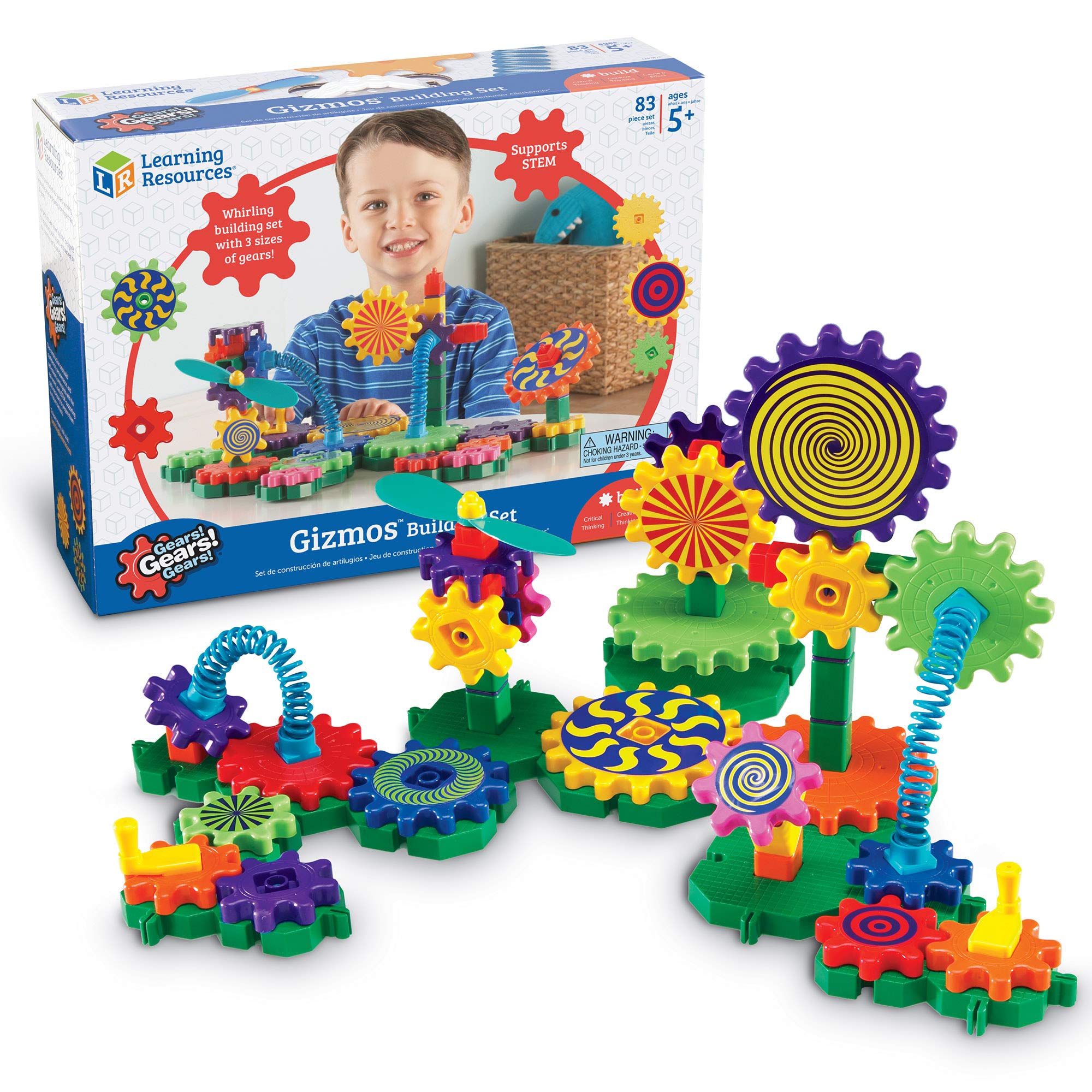 Learning Resources Gears! Gears! Gears! Gizmos Building Set, 83 Pieces, Ages 3+, Construction Toy, STEM Learning Toy,Back to School Gifts