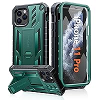 FNTCASE for iPhone 11 Pro Case: Military Grade Shockproof Dual Protective Cell Phone Cover with Kickstand - Rugged Full Protection Matte Textured Dropproof Heavy Duty Hard Cases - 5.8 Inch Green