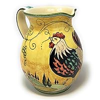 Italian Ceramic Art Pottery Pitcher Vino Vine gal 0,264 Hand Painted Decorated Rooster Made in ITALY Tuscan