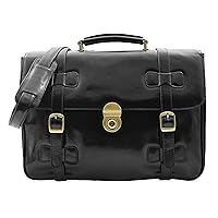Mens Real Leather Briefcase Cross Body Messenger Organiser Bag Snowshill Black