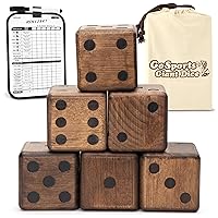 GoSports Giant Wooden Playing Dice Set with Rollzee and Farkle Scoreboard - Includes 6 Dice, Dry-Erase Scoreboard and Canvas Tote Bag - Choose 2.5 Inch or 3.5 Inch Dice)