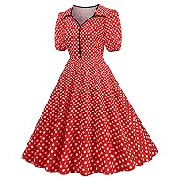 Plus Size Easter Dress for Women,Women Casual Polka Dot Short Sleeve 1950s Evening Party Prom Dress Womens Dres