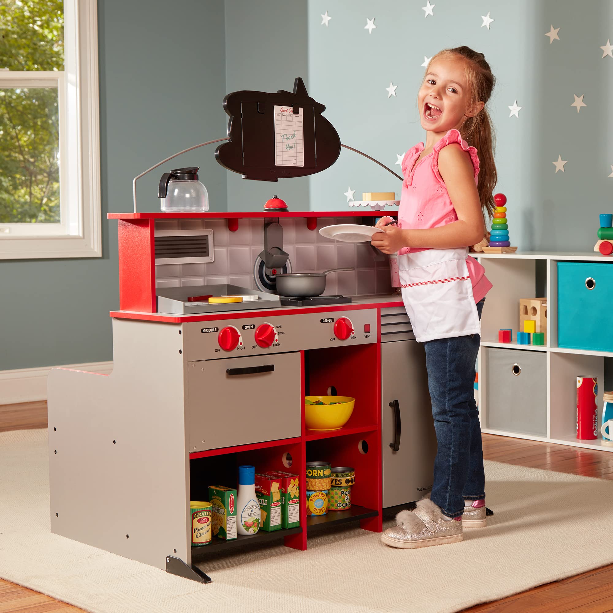 Melissa & Doug Double-Sided Wooden Star Diner Restaurant Play Space