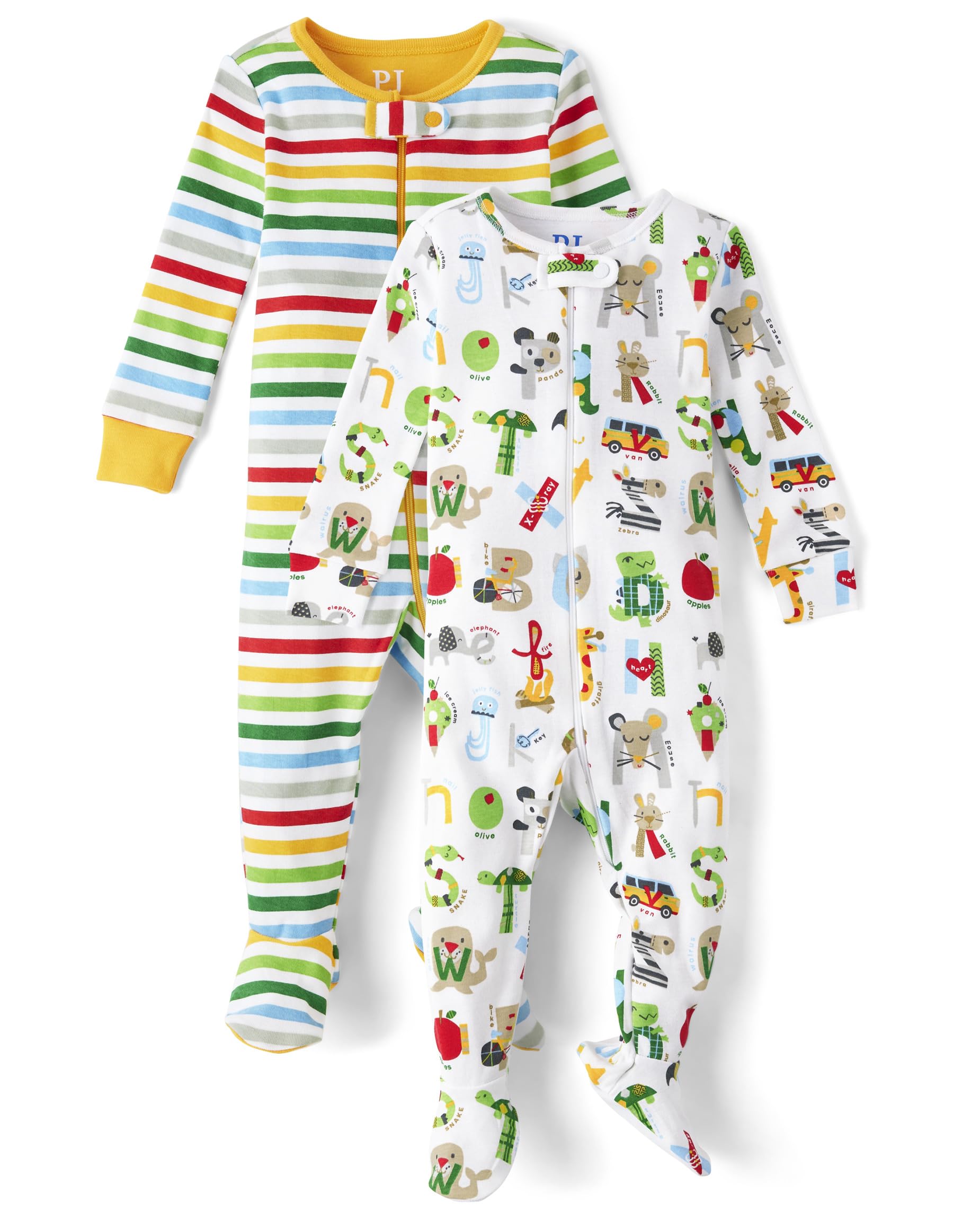 The Children's Place Baby Boys' and Toddler Snug Fit 100% Cotton Zip-Front One Piece Footed Pajamas 2-Pack