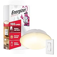 Energizer LED Ceiling Light Fixture, Battery Operated, Wireless Wall Switch Remote, 300 Lumens, Ceiling Light No Electricity, Perfect for Closets, Laundry Room, Garage, Shed and More, 58823-T1