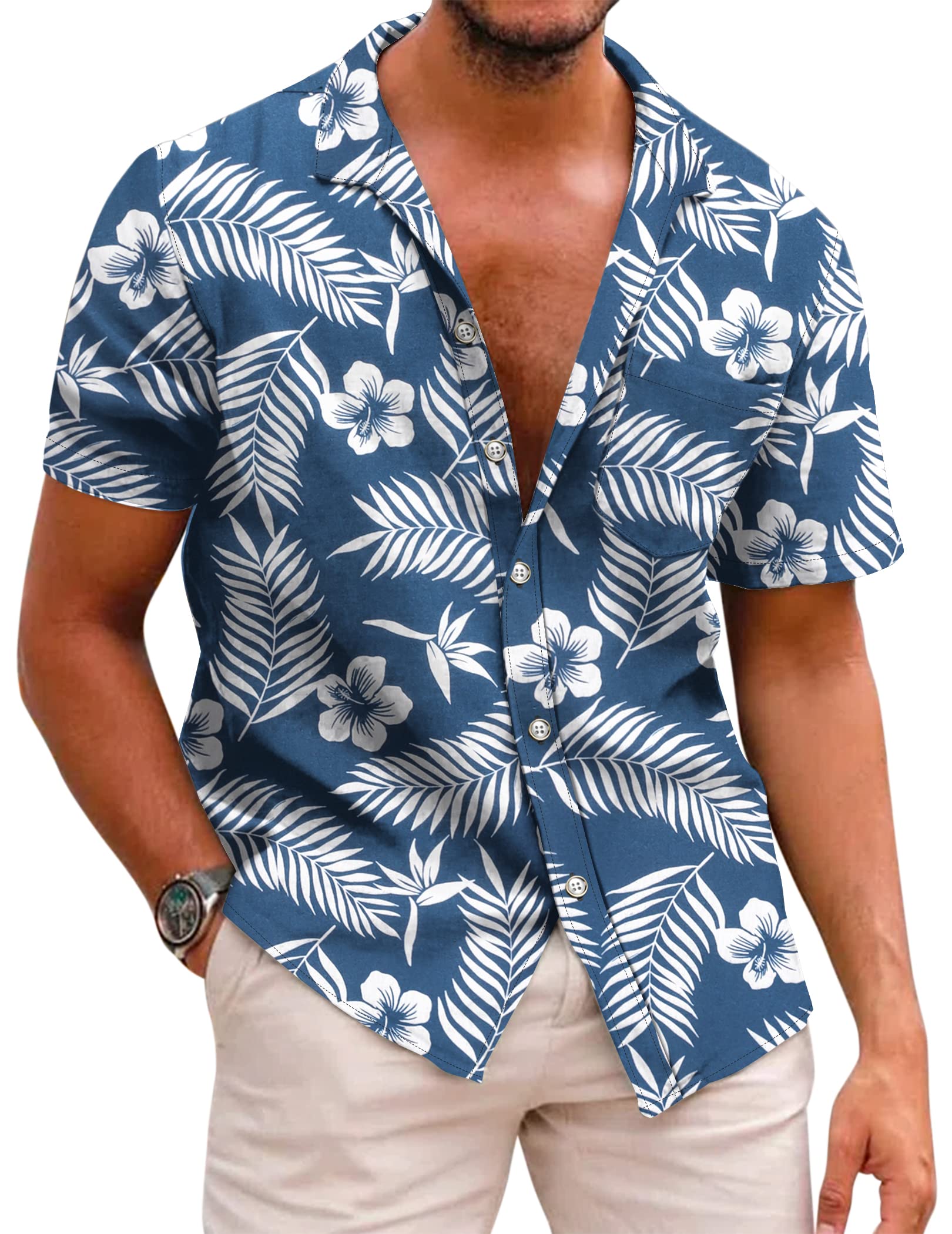 COOFANDY Men's Hawaiian Aloha Shirt Short Sleeve Casual Button Down Floral  Print