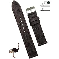 19mm Dark Brown Genuine Ostrich Slim Leather Watch Band Men Quick Release Silver Buckle Exotic Leather Watch Strap Vintage Replacement Wristwatch Strap Handmade DH-NO-183-19MM