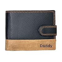 MORUCHA Personalised Wallet Men | Custom Engraved Wallets for Men UK | Genuine Soft Leather Wallet | Built in RFID Blocking | Engraved Gift for Him (Horizontal, Black/Tan)