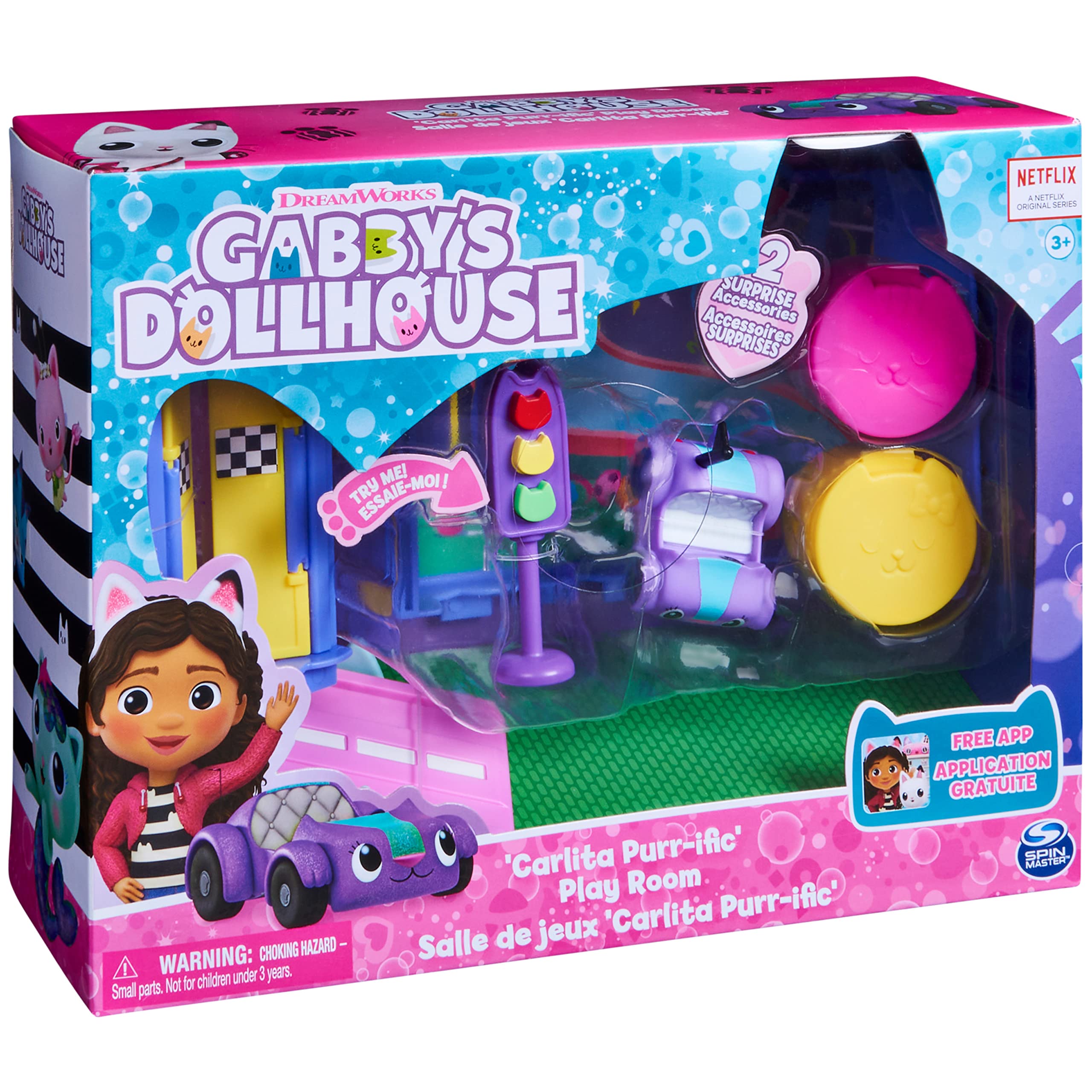 Gabby's Dollhouse, Carlita Purr-ific Play Room with Carlita Toy Car, Accessories, Furniture and Dollhouse Deliveries, Kids Toys for Ages 3 and up