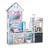 Olivia's Little World - Large DIY Doll House, Dreamland Mansion 3 Floor Wooden Doll House for Child Kids Toddler, 12 inch Dolls, Barbie Sized