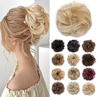 Benehair Messy Bun Hair Piece Scrunchy Updo Hair Pieces for Women Fluffy Wavy Hair Bun Scrunchies Donut Hairpiece Synthetic Chignons with Elastic Rubber Band Honey Blonde mix Bleach Blonde 1pc 25g