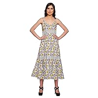 Printed Long Maxi Dress for Women Sleeveless V-Neck Casual Flair Kurta
