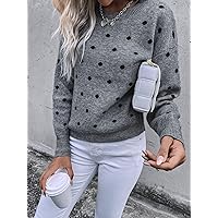 Polka Dot Drop Shoulder Sweater (Color : Gray, Size : Medium)
