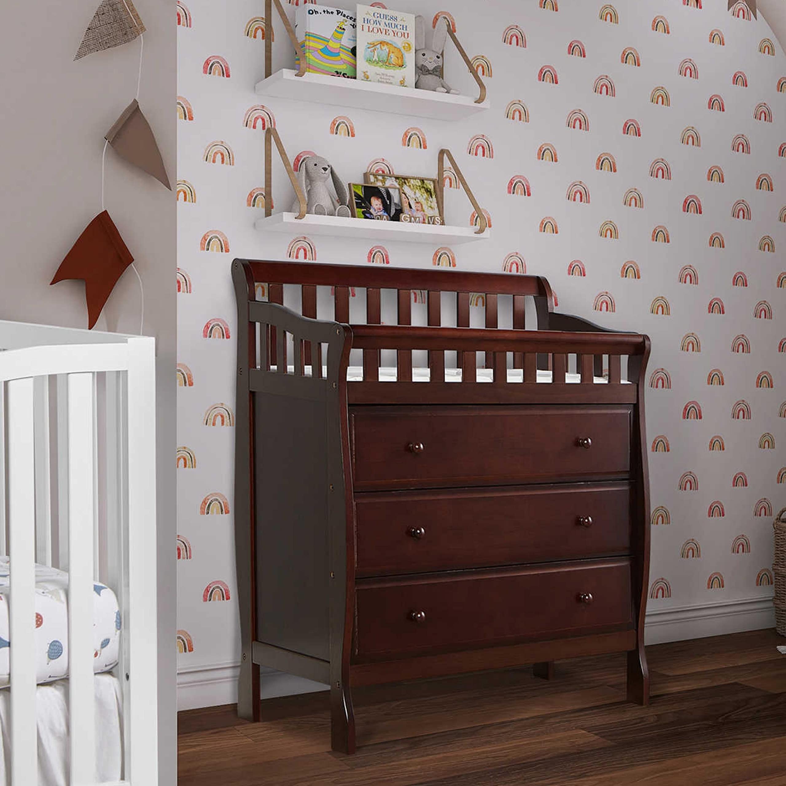 Dream On Me Marcus Changing Table And Dresser In Espresso, Features 3 Spacious Drawers, Non-Toxic Finishes, Comes With 1