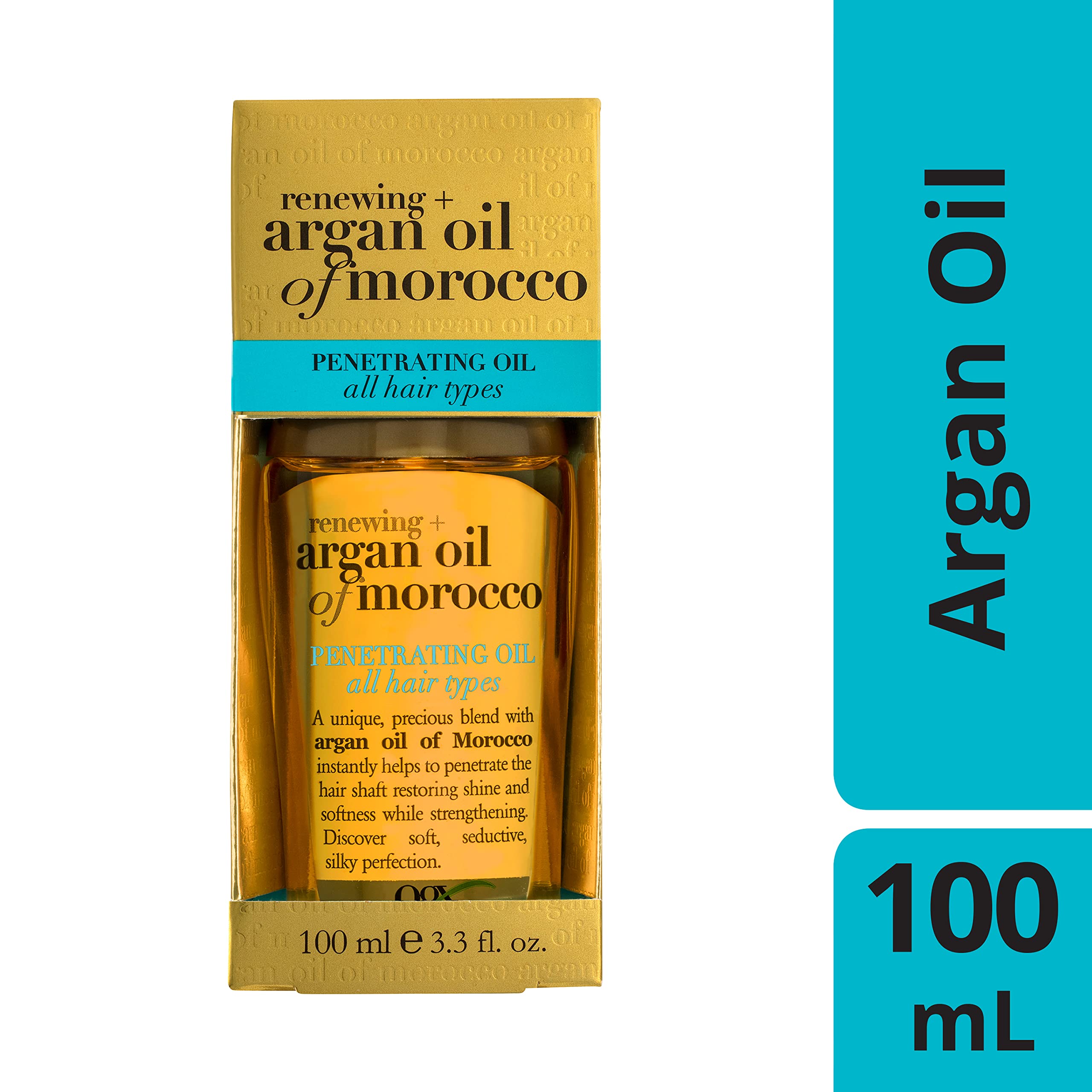 OGX Renewing + Argan Oil of Morocco Penetrating Hair Oil Treatment, Moisturizing & Strengthening Silky Hair Oil for All Hair Types, Paraben-Free, Sulfated-Surfactants Free, 3.3 fl oz