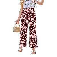 SySea Girls Wide Leg Pants Kids Cute Print High Waisted Loose Fit Comfy Belted Lounge Trousers with Pockets