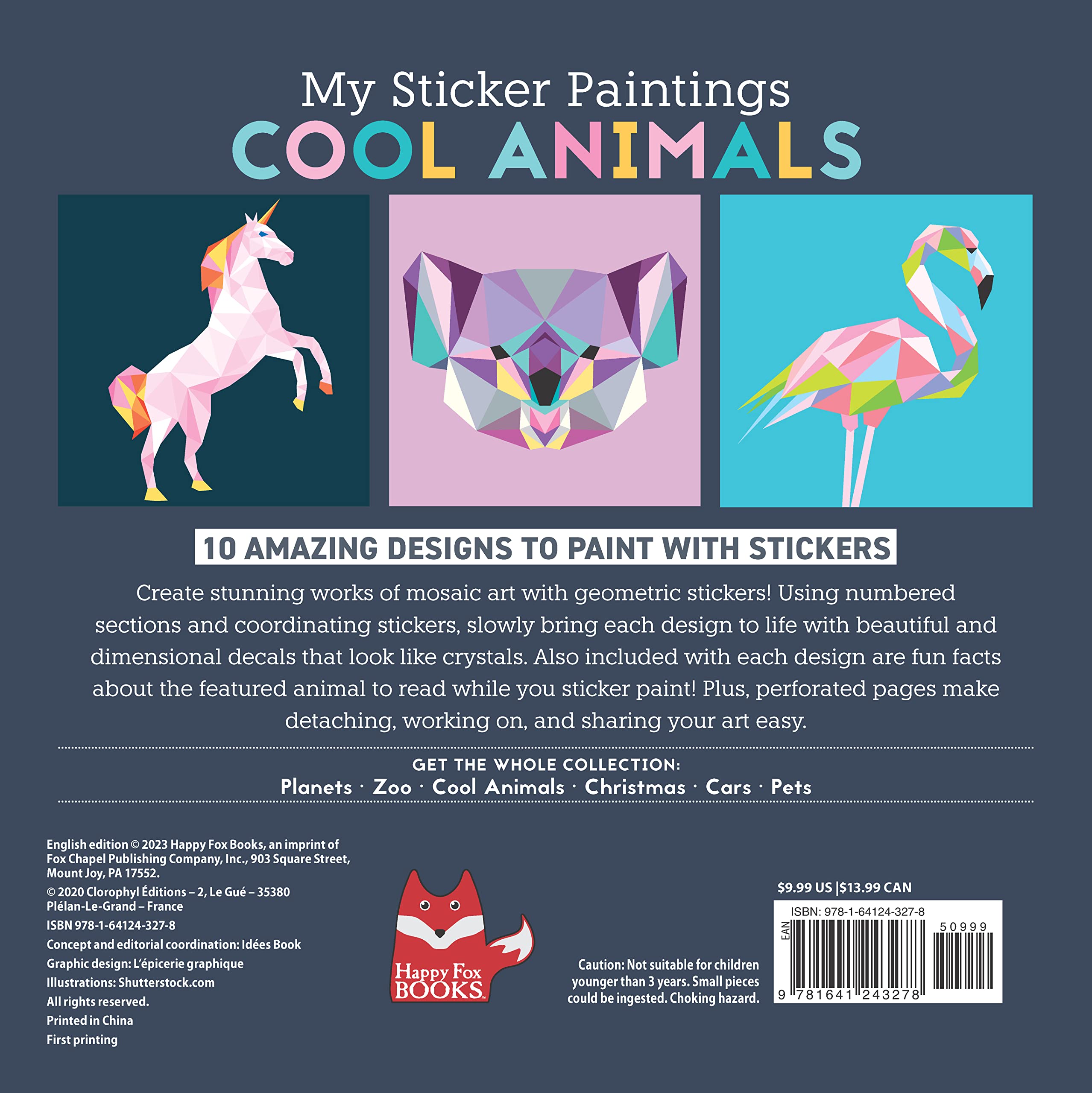 My Sticker Paintings: Cool Animals: 10 Magnificent Paintings (Happy Fox Books) Paint by Sticker For Kids 6-10 - Llama, Koala, Unicorn, and More, with Up to 100 Removable, Reusable Stickers per Design