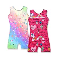 2 Pack Gymnastics Leotards for Girls Cute Biketards with Shorts Kids Sleeveless Unitard Dance Sportswear