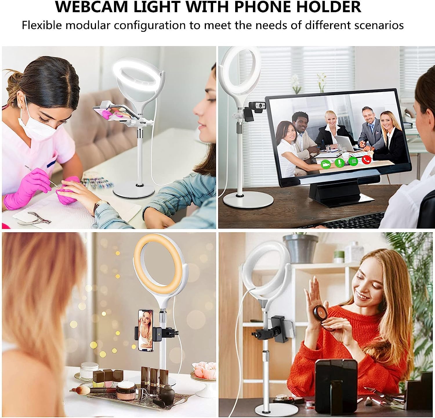 Computer Ring Light with Stand for Desk - 8'' Desktop Circle Light Ring for Video Conference Lighting, Laptop Webcam Light for Zoom Meeting Video Calls Home Office Remote Work