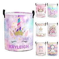 Unicorn Laundry Basket Personalized Laundry Hamper Custom with Name for Girl Rainbow Collapsible Waterproof Storage Basket with Handles (Cute unicorn)