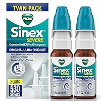 Vicks Sinex SEVERE Nasal Spray, Original Ultra Fine Mist, Decongestant Medicine, Relief from Stuffy Nose due to Cold or Allergy, & Nasal Congestion, Sinus Pressure Relief, 265 Sprays x 2