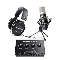 Podcast Equipment Bundle - M-Track Duo USB Audio Interface with 2 Mic Inputs, MPM1000 XLR Condenser Microphone, HDH40 Headphones and Software Included