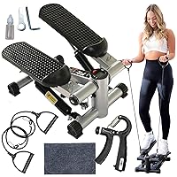 Mini Stepper with Resistance Bands & Wrist Strengthener - Portable Stair Climber for Home & Office Provides Smooth, Quiet 330 LB Full Body Workout - Comes with Floor-Protecting Mat - Black or Grey