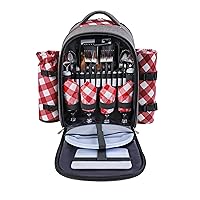 apollo walker Picnic Backpack Bag with Cooler Compartment, Detachable Bottle/Wine Holder, Fleece Blanket, Plates and Cutlery Set (4 Person, Gray)