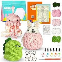 Loozykit Crochet Kit for Beginners 3PCS Cute Small Animals Kit Complete Beginers Crochet Hook with Step-by-Step Video Tutorials Crochet Starter Kit for Boys and Girls Keychain Gift B