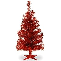 National Tree Company Artificial Christmas Tree, Red Tinsel, Includes Stand, 3 feet