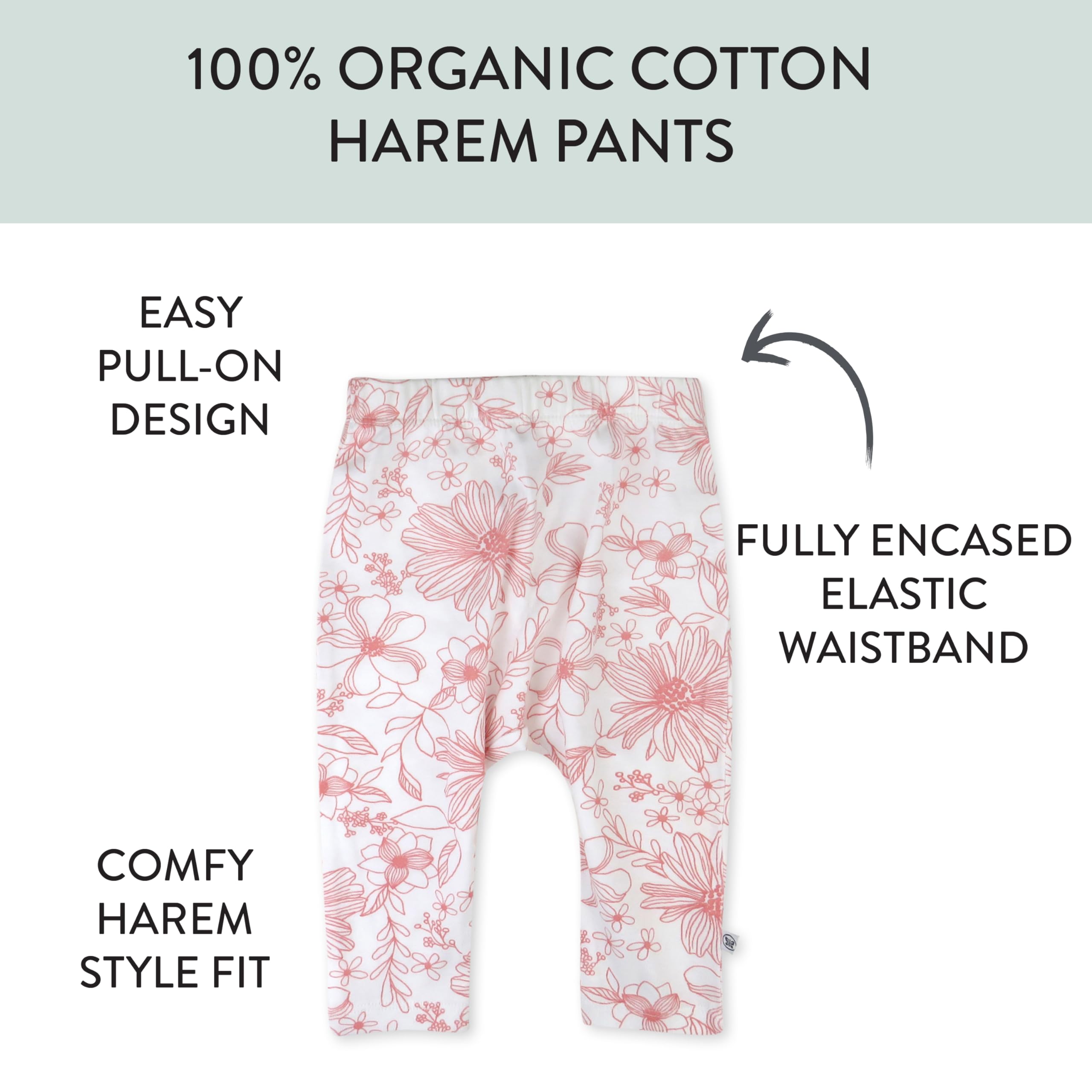 HonestBaby Multipack Harem Pants Roomy Fit Pull on Bottoms 100% Organic Cotton for Infant Baby Boys, Girls, Unisex