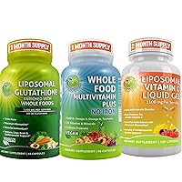 SUPPLEMENTS STUDIO Daily Vegan Whole Food Multivitamin Plus for Men & Women (No Iron) + Liposomal Vitamin C Liquid Gel 1100mg + Liposomal Glutathione 500mg
