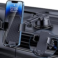 Phone Holder Car [Military Grade Suction Ultra Strong Base] Cell Phone Car Holder 3 in 1 Phone Mount for Car Dashboard Windshield Air Vent Hands-Free Car Phone Holders for iPhone Android Phones