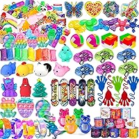 64 Pcs Party Favors for Kids, Pop Fidget it Toys, Treasure Box Toys, Classroom Prizes, Prize Box Toys, Pinata Filler Goodie Bag Stuffers, Treasure Chest, Carnival Prizes