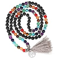 Gemstone Prayer Beads Healing Reiki Mala Chain Buddhist Tibetan 108 Beads Mala Necklace 6 mm Buddha Yoga Rosary Mala Bracelet Multilayer Meditation Natural Stone Jewellery with Pendant, 26.77 Inch