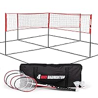 EastPoint Sports Badminton Sets; Easy Set Up or 4-Way Styles, Backyard Game Includes Portable Net, 4 Badminton Rackets, 2 Shuttlecocks and Accessory Bag for Storage