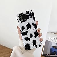 for Samsung Galaxy Z Flip 3 Furry Case Lovely Cow Print Black White Spots Soft Furry Warm Hairy Plush Cute Case for Girls Women Fluffy Furry Back Cover Slim Shockproof Case for Galaxy Z Flip 3 5G
