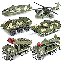 CORPER TOYS Military Toys Car Set, 1:55 Scale 6 Pack Army Helicopter Truck Toy Tank Missile Vehicle Armored Car Submarine Pull Back Diecast Truck Realistic Playset for Boys Girl Kids Birthday