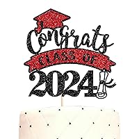 1 Pack Congrats Class of 2024 Cake Topper with Red Glitter Diploma Graduation Cap Cake Pick Contrats Class of 2024 Cake Decorations for 2024 Graduation Theme High School Boys Girls